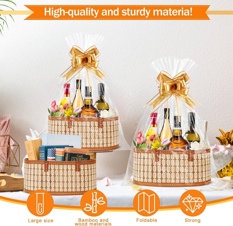 Orchidleaf 2 Set Baskets for Gifts Empty, Gift Empty Bamboo Basket Large, Foldable Woven Gift Basket with Handle for Baby Baptisms, Mother's Day, Christmas, Housewarming - Image 2